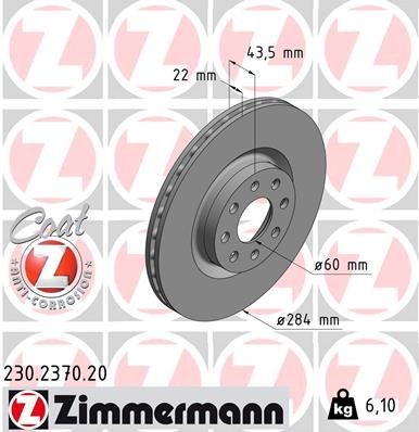 ZIMMERMANN COAT Z 284x22mm, 8/4, 4x100, internally vented, Coated Ø: 284mm, Rim: 4-Hole, Brake Disc Thickness: 22mm Brake rotor 230.2370.20 buy