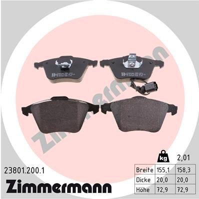 Volkswagen PASSAT Disk brake pads 7586187 ZIMMERMANN 23801.200.1 online buy