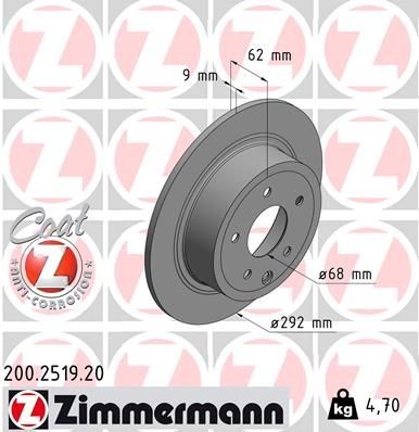 ZIMMERMANN COAT Z 292x9mm, 6/5, 5x114, solid, Coated Ø: 292mm, Rim: 5-Hole, Brake Disc Thickness: 9mm Brake rotor 200.2519.20 buy