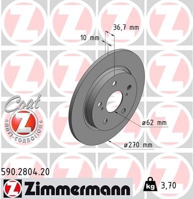 ZIMMERMANN COAT Z 270x10mm, 7/5, 5x114, solid, Coated Ø: 270mm, Rim: 5-Hole, Brake Disc Thickness: 10mm Brake rotor 590.2804.20 buy