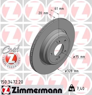 ZIMMERMANN COAT Z 150.3472.20 Brake disc 328x20mm, 7/5, 5x120, Externally Vented, Coated, High-carbon