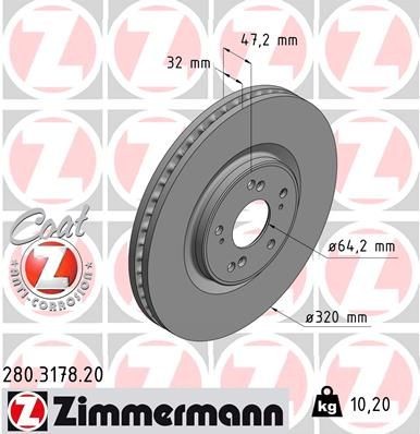 ZIMMERMANN COAT Z 280.3178.20 Brake disc 320x32mm, 9/5, 5x114, internally vented, Coated