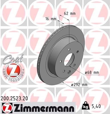 ZIMMERMANN COAT Z 292x16mm, 6/5, 5x114, internally vented, Coated Ø: 292mm, Rim: 5-Hole, Brake Disc Thickness: 16mm Brake rotor 200.2523.20 buy