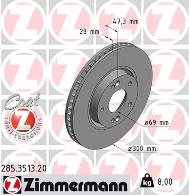 ZIMMERMANN COAT Z 285.3513.20 Brake disc 300x28mm, 7/5, 5x114, internally vented, Coated