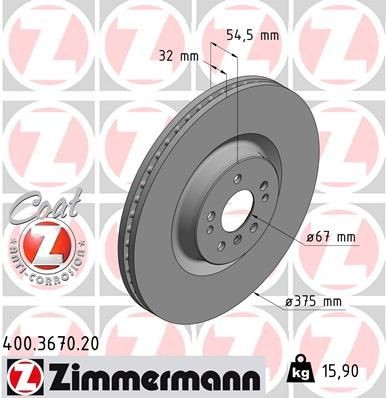 ZIMMERMANN COAT Z 400.3670.20 Brake disc 375x32mm, 8/5, 5x112, internally vented, Coated, High-carbon