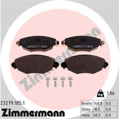 23279 ZIMMERMANN with bolts/screws, Photo corresponds to scope of supply, with spring Height: 60mm, Width: 149mm, Thickness: 18mm Brake pads 23279.185.1 buy