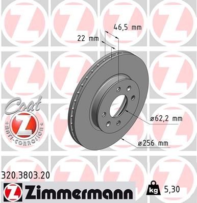 Original ZIMMERMANN Brake disc 320.3803.20 for KIA RIO