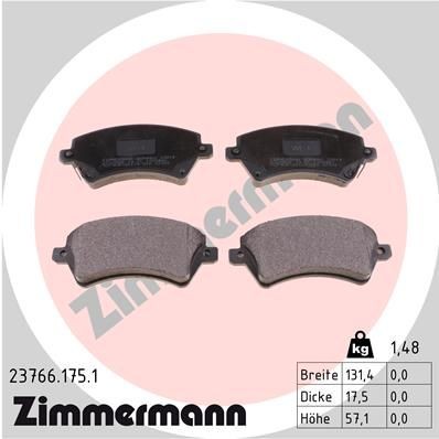 23766 ZIMMERMANN with acoustic wear warning, Photo corresponds to scope of supply Height: 57mm, Width: 131mm, Thickness: 18mm Brake pads 23766.175.1 buy