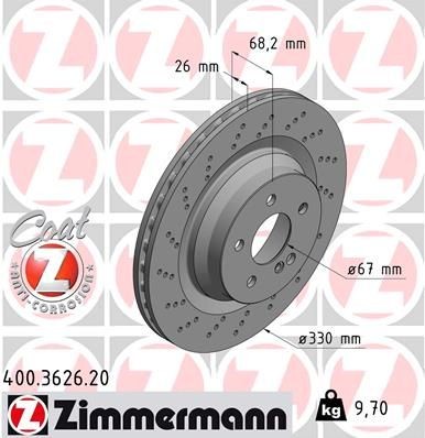 ZIMMERMANN COAT Z 400.3626.20 Brake disc 330x26mm, 6/5, 5x112, internally vented, Perforated, Coated