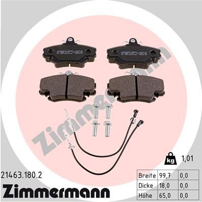 20772 ZIMMERMANN incl. wear warning contact, with bolts/screws, Photo corresponds to scope of supply Height: 65mm, Width: 100mm, Thickness: 18mm Brake pads 21463.180.2 buy