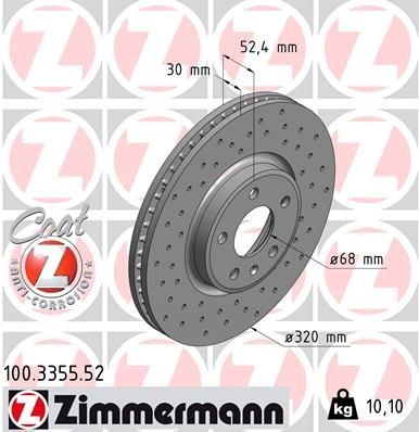 100.3355.52 Brake discs 100.3355.52 ZIMMERMANN 320x30mm, 6/5, 5x112, internally vented, Perforated, Coated, High-carbon