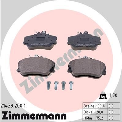 21439 ZIMMERMANN prepared for wear indicator, with bolts/screws, Photo corresponds to scope of supply Height: 75mm, Width: 109mm, Thickness: 20mm Brake pads 21439.200.1 buy