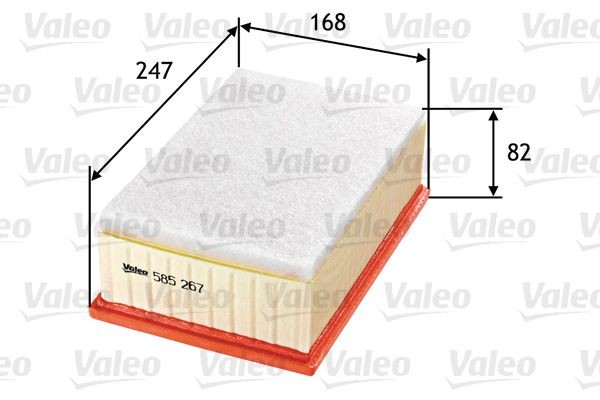 VALEO 82mm, 168mm, 247mm, Filter Insert, with pre-filter Length: 247mm, Width: 168mm, Height: 82mm Engine air filter 585267 buy