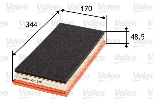 VALEO 585346 Air filter 39mm, 170mm, 344mm, Filter Insert, with pre-filter