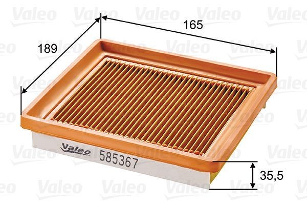 VALEO 585367 Air filter 36mm, 165mm, 189mm, Filter Insert