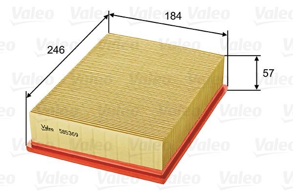 VALEO 585369 Air filter 57mm, 184mm, 246mm, Filter Insert