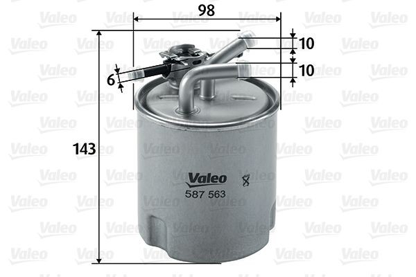 VALEO 587563 Fuel filter In-Line Filter, with connection for water sensor, 10mm, 10mm