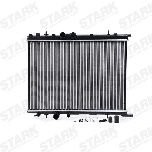 STARK SKRD-0120002 Engine radiator Aluminium, Plastic, Aluminium x 538, with accessories, Manual-/optional automatic transmission, Mechanically jointed cooling fins