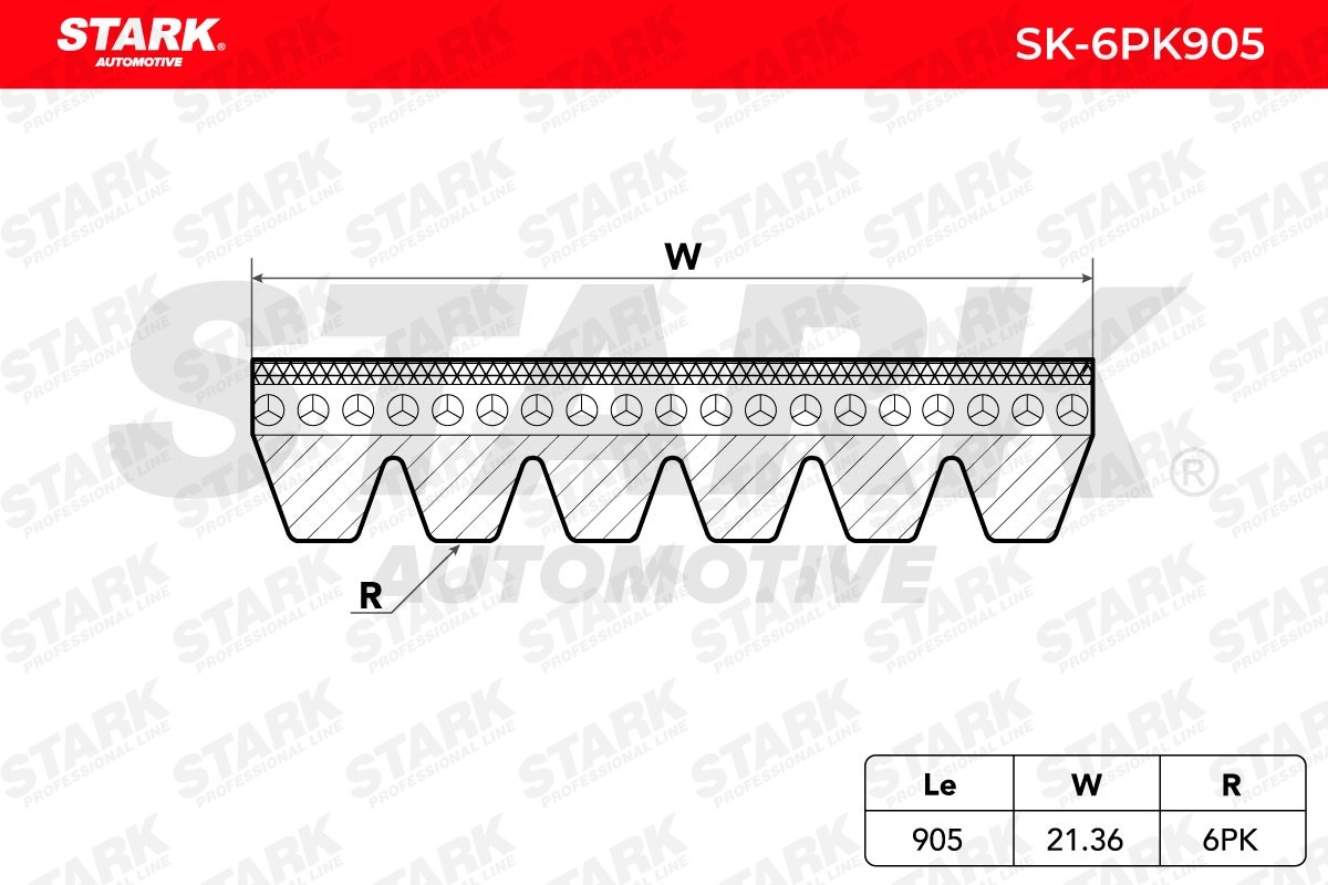 STARK SK-6PK905 Aux belt 905mm, 6, Polyester, EPDM (ethylene propylene diene Monomer (M-class) rubber)