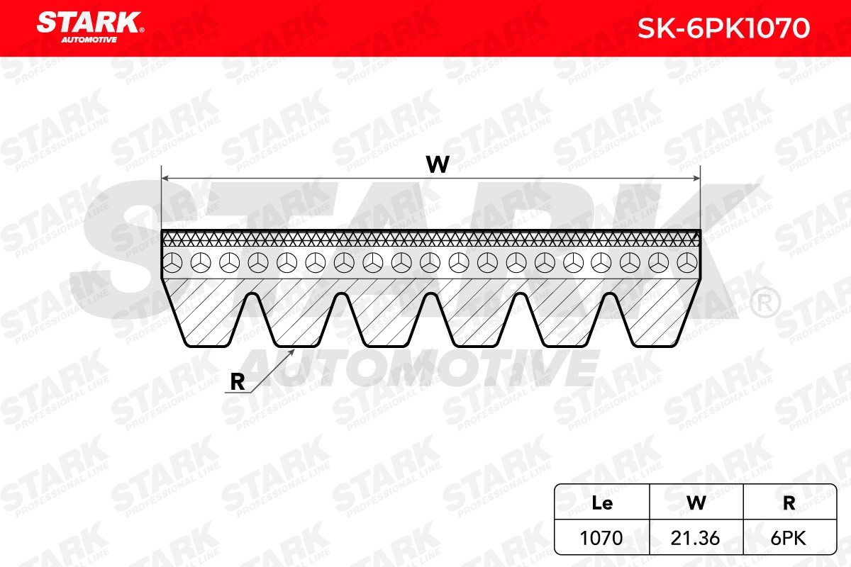 SK-6PK1070 Ribbed belt SK-6PK1070 STARK 1070mm, 6, EPDM (ethylene propylene diene Monomer (M-class) rubber)