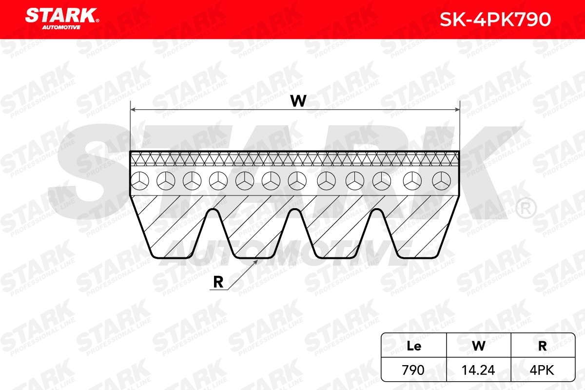 SK-4PK790 Ribbed belt SK-4PK790 STARK 790mm, 4, EPDM (ethylene propylene diene Monomer (M-class) rubber)