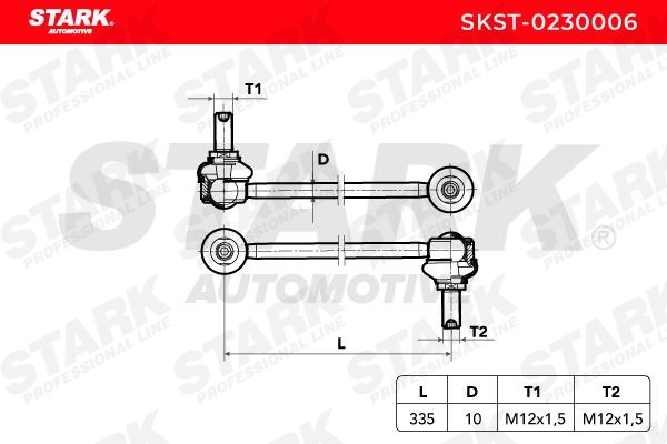 STARK SKST-0230006 Link rod Front axle both sides, 336mm, MM12X1.5 RHT , Steel