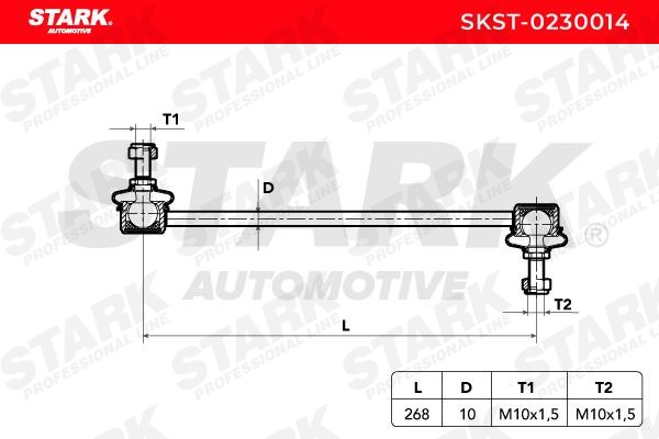 STARK SKST-0230014 Link rod Front Axle Right, Front Axle Left, 270mm, M10x1,5, with spanner attachment, Steel