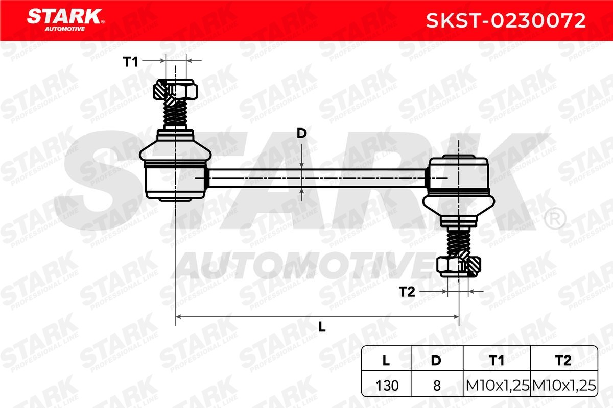 STARK SKST-0230072 Link rod Rear Axle, 130mm, M10x1,25/M10x1,25 , Steel