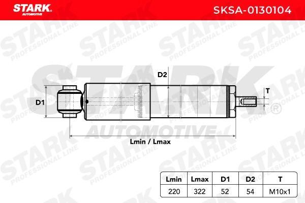 STARK SKSA-0130104 Shock absorber Rear Axle, Gas Pressure, Twin-Tube, Absorber does not carry a spring, Telescopic Shock Absorber, Top eye, Bottom Pin, without screw