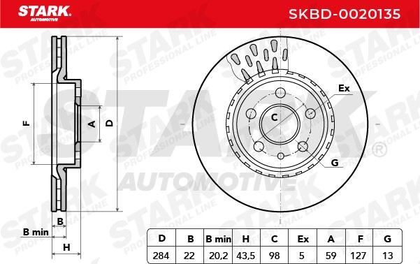 SKBD-0020135 Brake discs SKBD-0020135 STARK Front Axle, 284x22mm, 5/6x98, internally vented