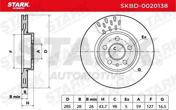 SKBD-0020138 Brake discs SKBD-0020138 STARK Front Axle, 285x28,0mm, 5x98,0, Vented