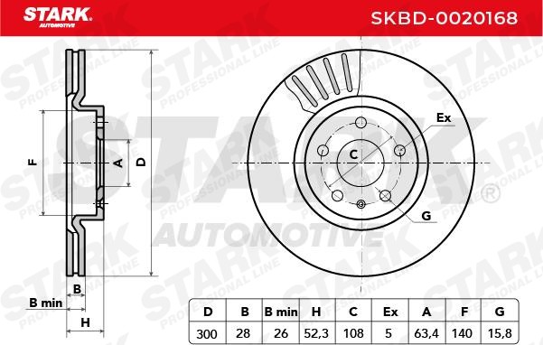 SKBD-0020168 Brake discs SKBD-0020168 STARK Front Axle, 300, 300,0x28mm, 5, 5, Vented, Uncoated