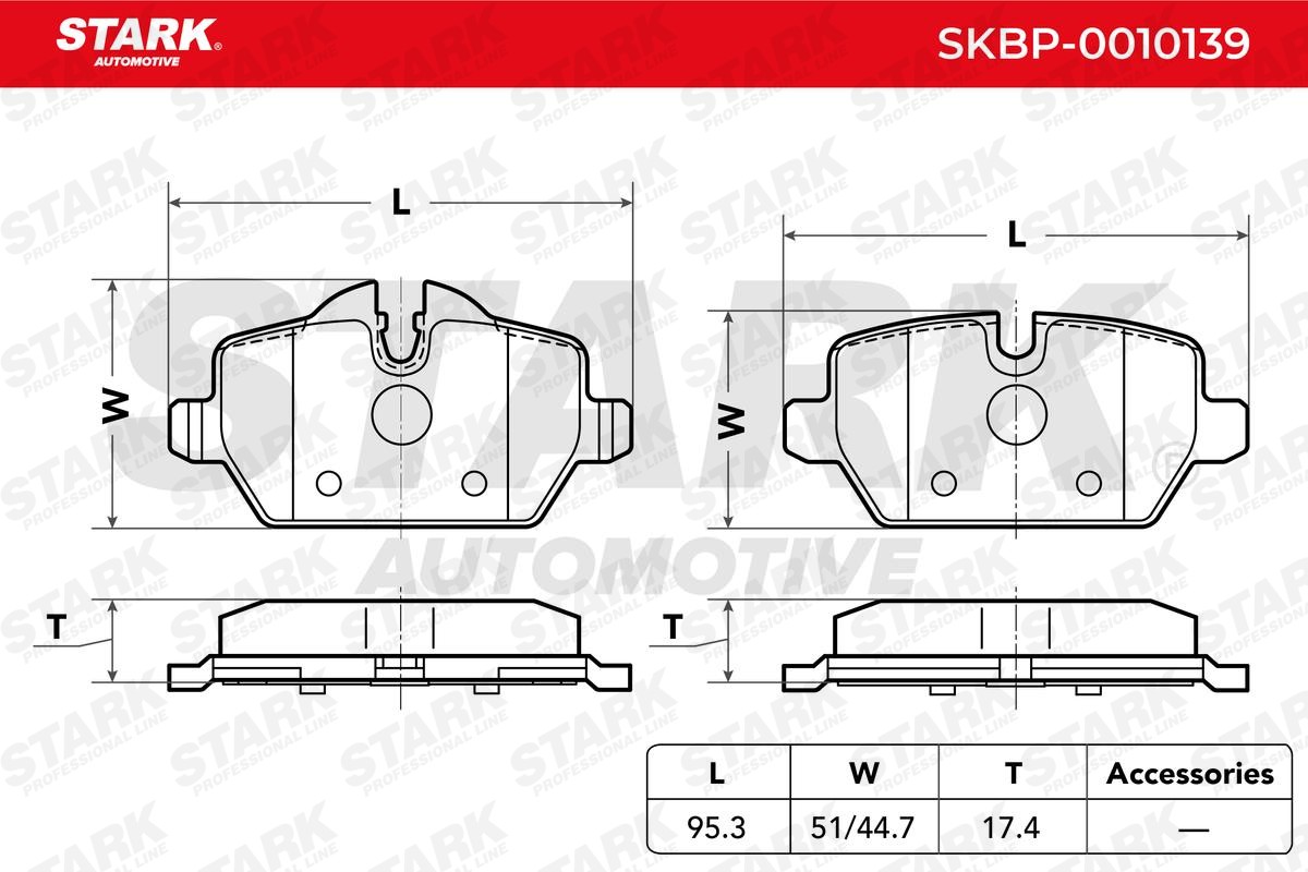 STARK SKBP-0010139 Brake pad set Rear Axle, Low-Metallic, prepared for wear indicator, with anti-squeak plate