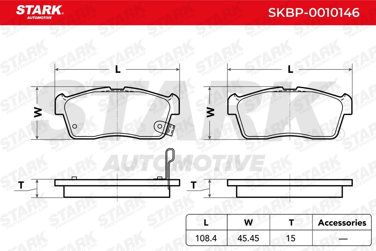 STARK SKBP-0010146 Brake pad set Front Axle, Low-Metallic, incl. wear warning contact, with anti-squeak plate, Axle Vers.: Front