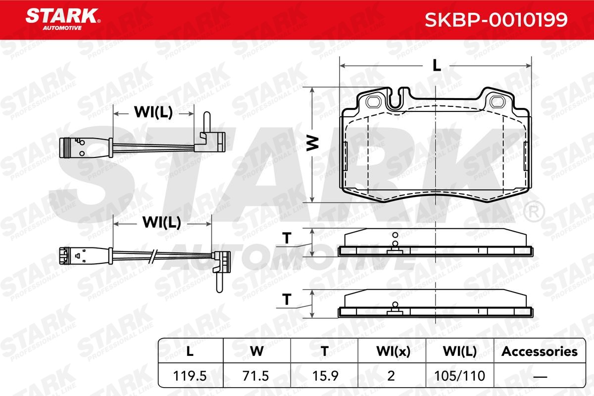 STARK SKBP-0010199 Disc pads Front Axle, incl. wear warning contact