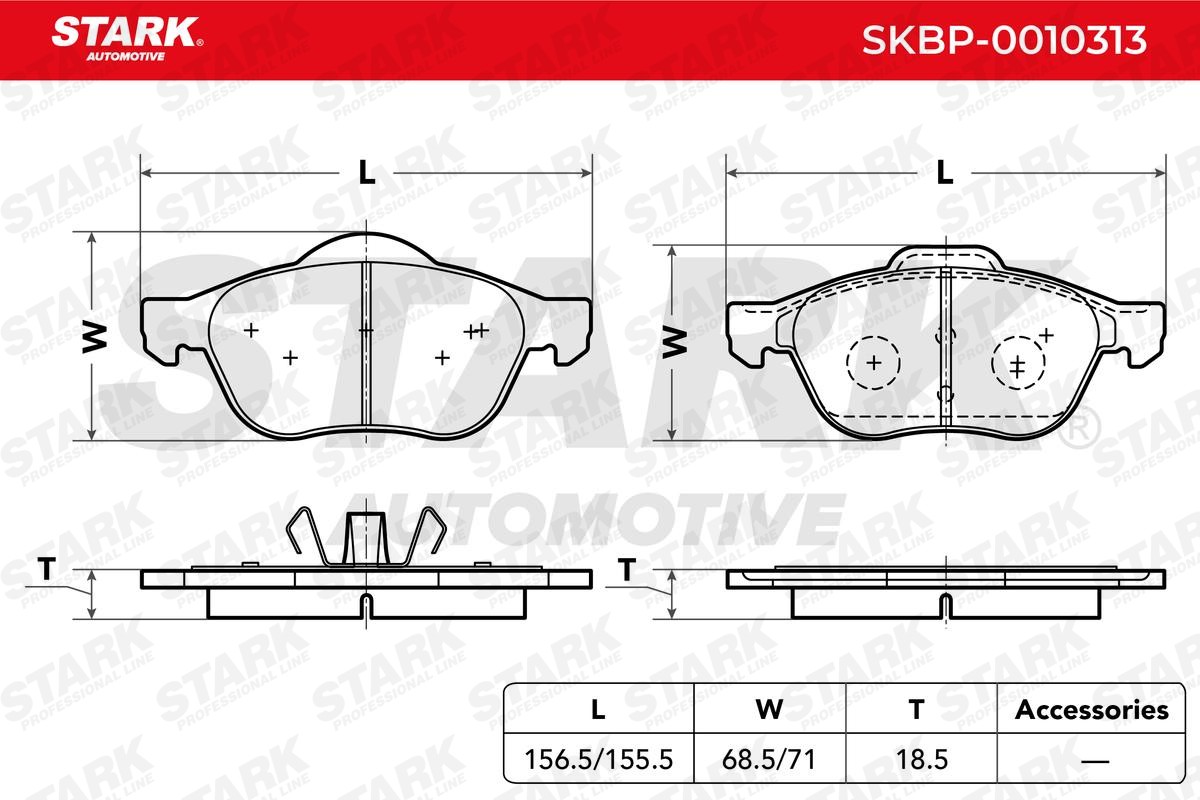 STARK SKBP-0010313 Disc pads Front Axle, excl. wear warning contact, not prepared for wear indicator, with piston clip