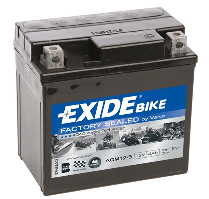 Batterie moto Exide AGM12-5 YTX5L-BS YB5L-B 12v 4ah 70A