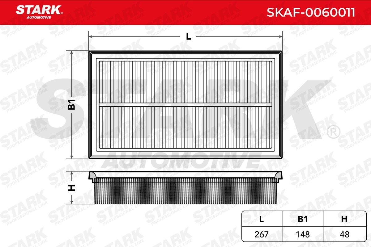 SKAF-0060011 Air filter SKAF-0060011 STARK 48mm, 148mm, 267mm, rectangular, Filter Insert