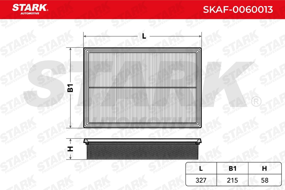 SKAF-0060013 Air filter SKAF-0060013 STARK 58mm, 215mm, 330mm, rectangular, Filter Insert, Air Recirculation Filter