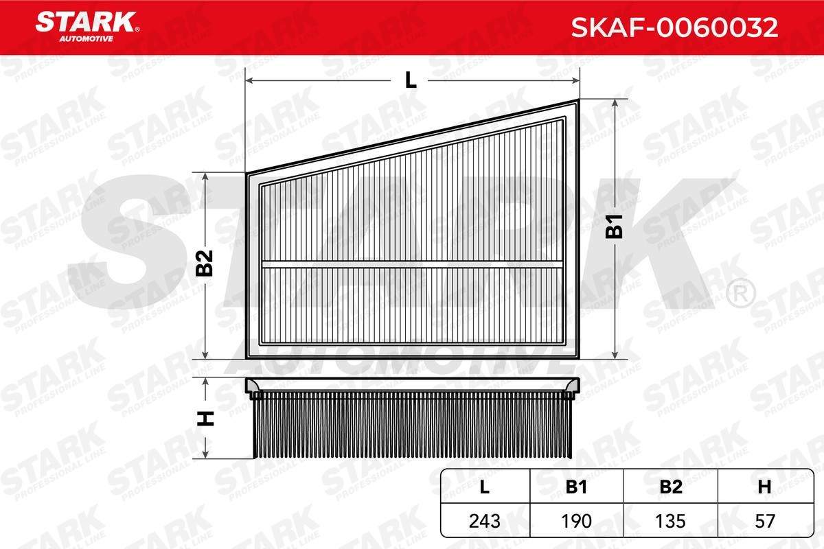 STARK SKAF-0060032 Air filter 57mm, 190mm, 243mm, Trapeze, Air Recirculation Filter