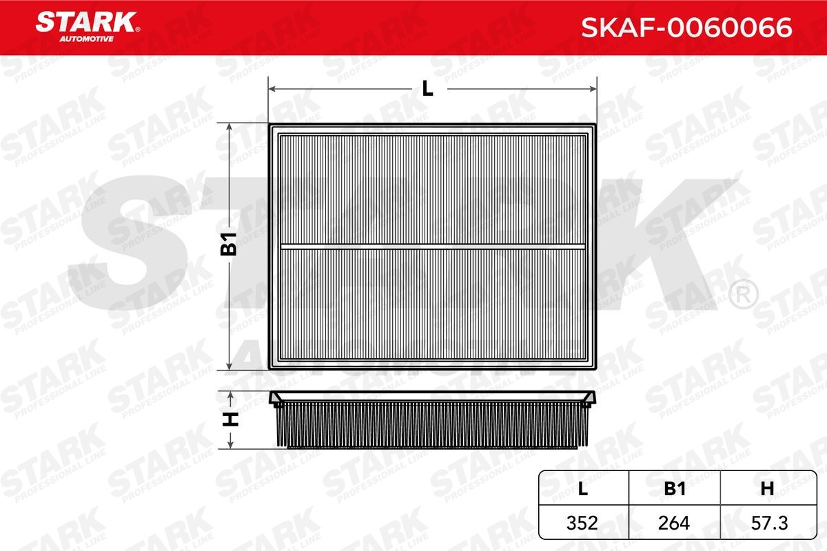 STARK SKAF-0060066 Air filter 57,3mm, 264mm, rectangular, Filter Insert, Air Recirculation Filter