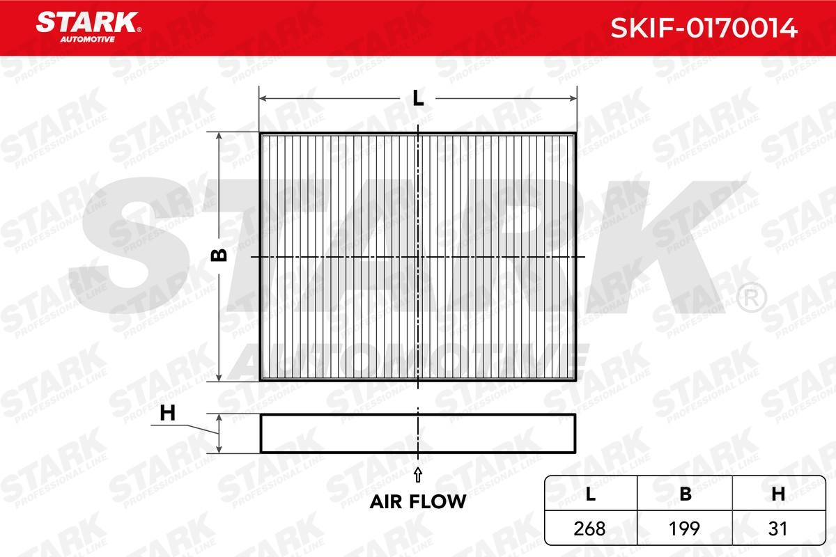 STARK SKIF-0170014 Pollen filter Activated Carbon Filter, Filter Insert, 268 mm x 199 mm x 31 mm