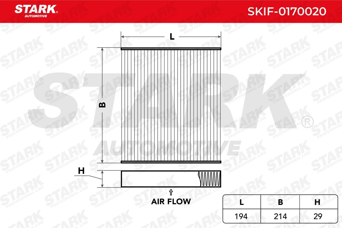 STARK SKIF-0170020 Pollen filter Pollen Filter, Particulate Filter, Filter Insert, 194 mm x 214 mm x 29 mm, rectangular