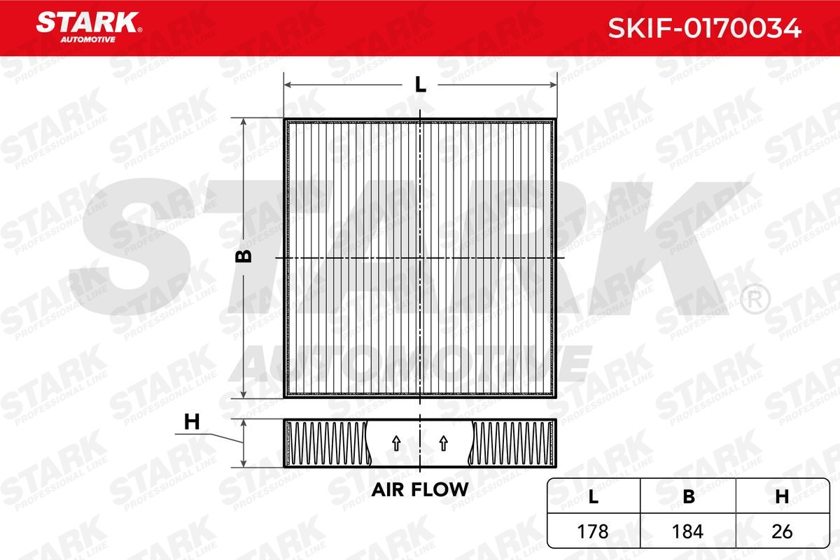 STARK SKIF-0170034 Pollen filter Particulate Filter, 178 mm x 185 mm x 30,0 mm