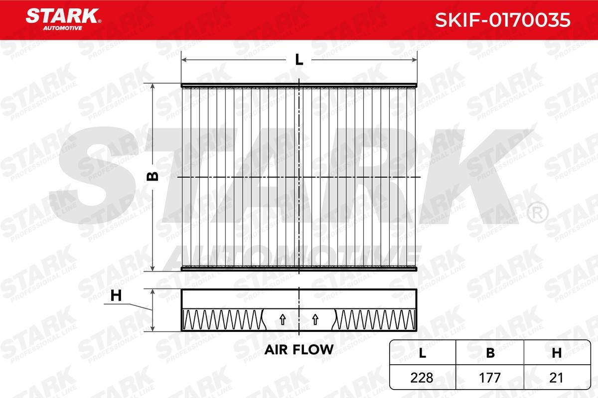 STARK SKIF-0170035 Pollen filter Activated Carbon Filter, 228 mm x 177 mm x 21 mm, Activated Carbon