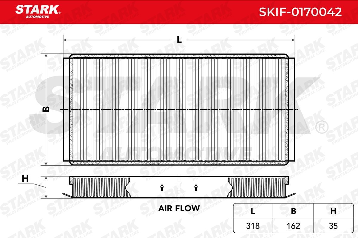 STARK SKIF-0170042 Pollen filter Pollen Filter, 318 mm x 162 mm x 35 mm