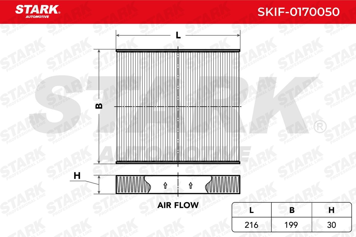 SKIF-0170050 STARK Pollen filter CHEVROLET Pollen Filter, 221 mm x 200 mm x 30 mm