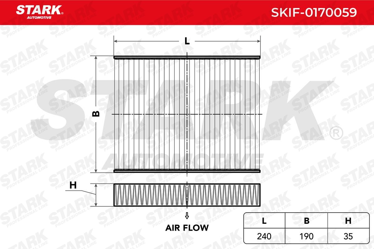 STARK SKIF-0170059 Pollen filter Filter Insert, Activated Carbon Filter, 239 mm x 190 mm, Activated Carbon