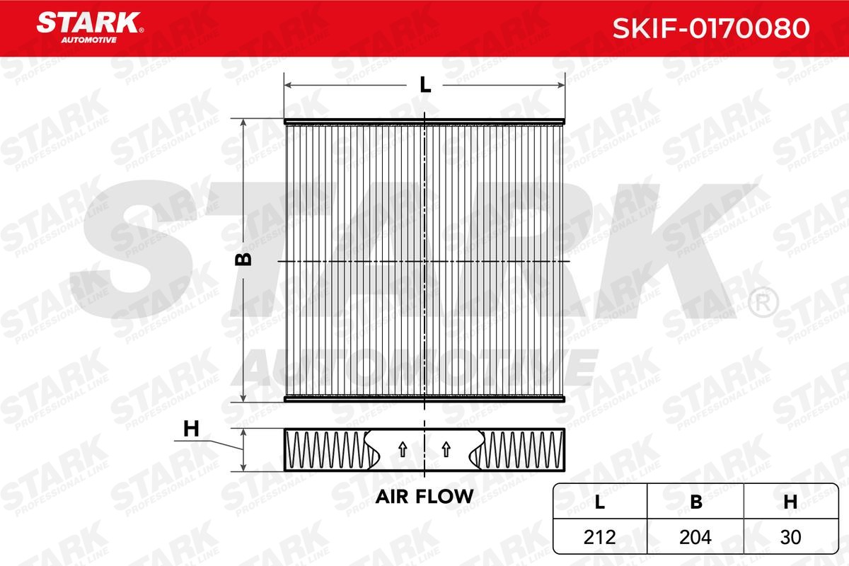 STARK SKIF-0170080 Pollen filter Activated Carbon Filter, 212,0 mm x 204,0 mm x 30,0 mm
