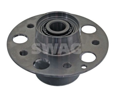 SWAG 10 93 6077 Wheel bearing kit Front Axle Left, Front Axle Right, Wheel Bearing integrated into wheel hub, with integrated magnetic sensor ring, with ABS sensor ring, with wheel hub, 150 mm, Tapered Roller Bearing